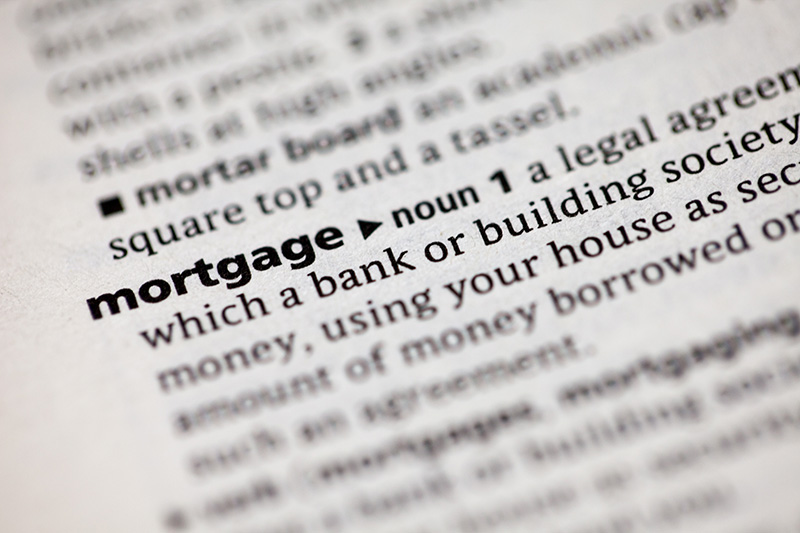 Close up view of the definition of mortgage and other financing terms.