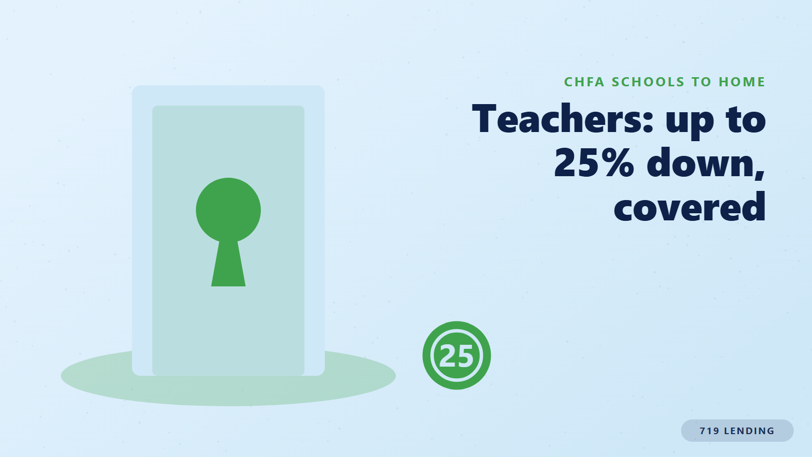 A bright doorway with a 25 percent coin, illustrating CHFA Schools To Home down payment help for Colorado educators