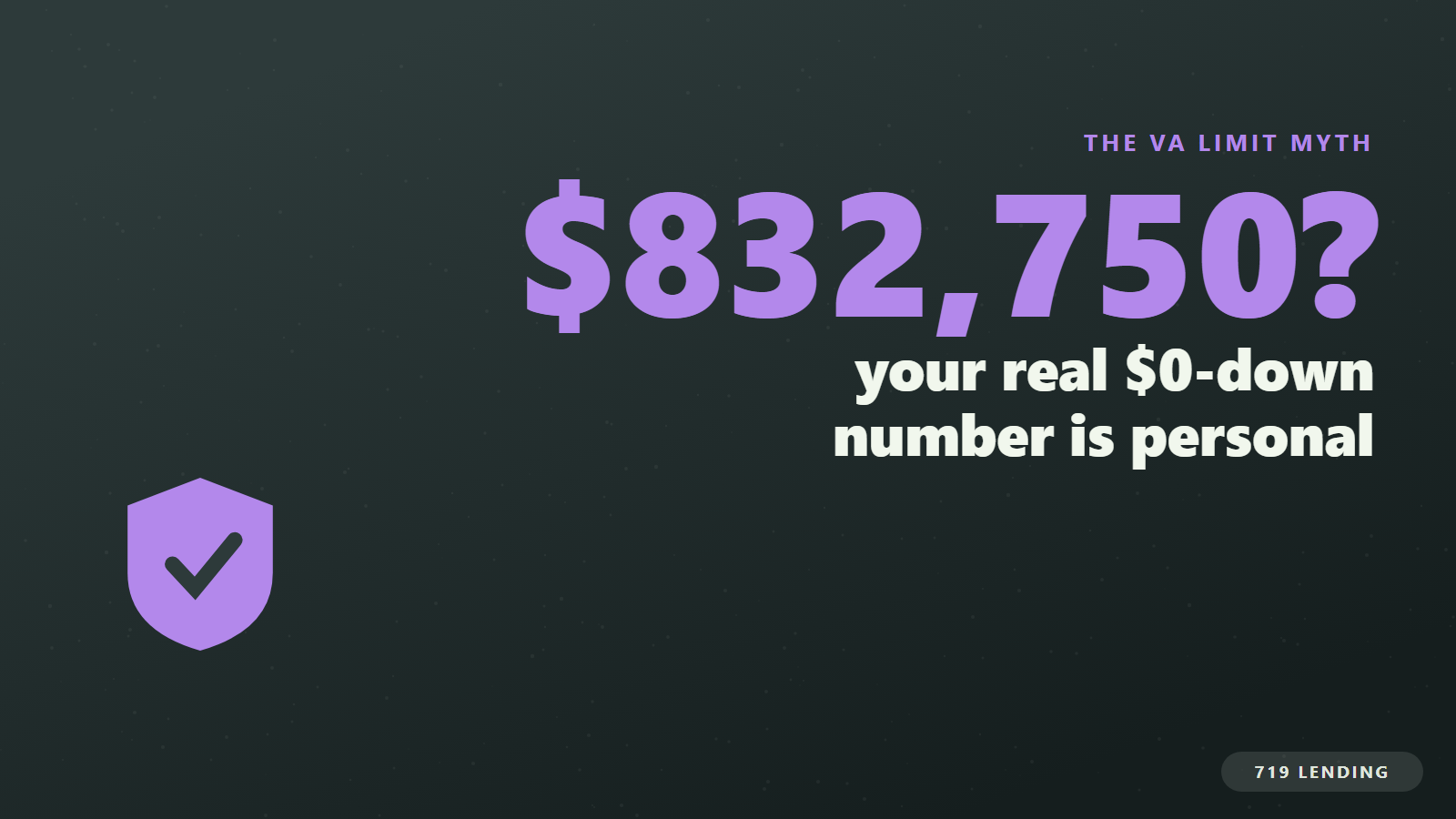 The 832,750 dollar figure questioned beside a VA shield, showing the real zero-down VA loan maximum is personal entitlement math