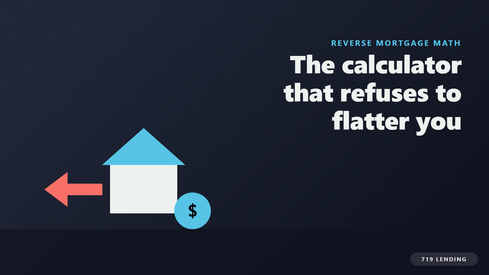 A house releasing value as a coin with a downward arrow, illustrating an honest reverse mortgage calculator for HECM math