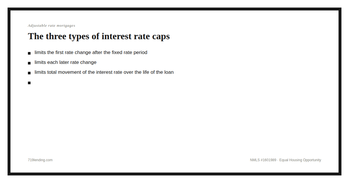 the three kinds of interest rate caps, how they interact with the index and margin